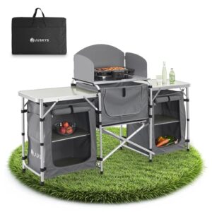 Juskys Campingküche faltbar mit Tragetasche - Outdoor Camping Küche Kochtisch klappbar - Faltbare Küchenbox in Grau