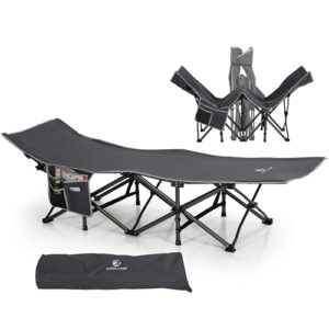 Campingbett Feldbett Klappbar Ultraleicht Campingliege mit Seitentasche und Tragetasche, Oxford-Gewebe Stabiles Schlafbett für Camping Outdoor Indoor