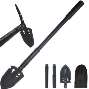 Multifunktional-Klappschaufel Campingschaufel 66CM Schneeschaufel, 50# Hartstahl, Hochfester Extra Stabiler Schaufel aus Kohlenstoffstahl mit Tragetasche für Outdoor-Wandern und Notfälle