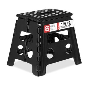 Relaxdays Klapphocker, faltbarer Camping-Hocker für Kinder und Erwachsene, bis 150 kg, schwarz, perfekt für Bad oder Camping