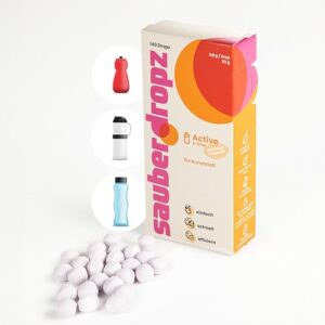 Sauberdropz Active für Kunststoff - Trinkflaschen Reinigungstabletten 140 Dropz, MADE IN AUSTRIA, Ideal für Trinkflaschen, Sportflaschen, Kannen aus Kunststoff für die einfache Flaschenreinigung.