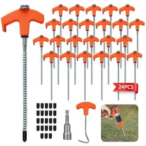 Schraubheringe Camping Set 24 Stück, drehbare Zeltheringe zum Schrauben mit Gewinde, Camping Heringe Schrauben, Heringe Erdnägel für harten Boden, Wald, Wiesen, Gras, Robust und Stark