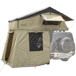 Skandika Dachzelt Freeland XL, Autodachzelt für 3-4 Personen, wasserfestes Autozelt mit Vorzelt und Softcover, Eingang und Fenster mit Moskitonetz