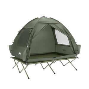 SoBuy Feldbett mit Zelt 2 Personen 4in1 Zelt auf Stelzen mit Rolltasche Wasserdichtes Campingbett Outdoor Campingliege Familienzelt ohne Matratze Angelzelt Grün 193x188x145cm bis 180 kg