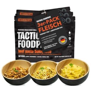 Taktisches Essen 3er Set für Notfallrucksack, Camping und Survival Outdoor - gefriergetrocknete Mahlzeit mit Fleisch