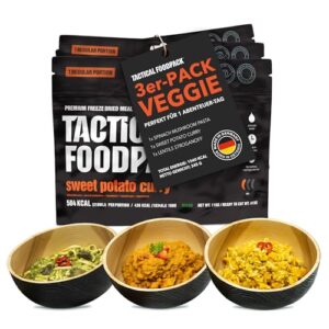 Taktische gefriergetrocknete Mahlzeiten - 3 vegane Notfallnahrungen für Camping, Survival und Outdoor-Aktivitäten