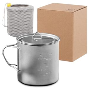 Titan Tasse 450ml mit Deckel und Klappgriffen für Outdoor-Camping und Kochen