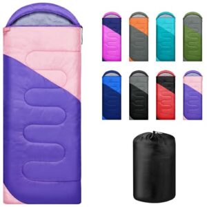 Schlafsack 3-4 Jahreszeiten, Outdoor-Schlafsack für Erwachsene und Kinder, Schlafsäcke für tragbare Rechteckige Weich Dick und Warm für Outdoor, Camping, Wandern, Reise, Lila+Rosa
