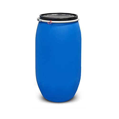 Robuster und leistungsstarker Behälter aus Polyethylen für die Lagerung von Lebensmitteln, Wasser oder anderen Flüssigkeiten. Weithalsfass mit Deckel und großem Öffnungsvolumen.