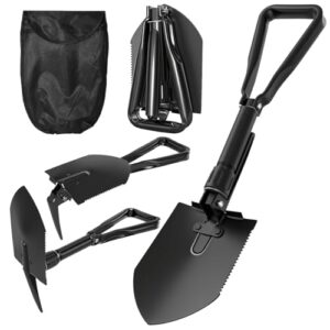 Klappspaten 60cm, Klappschaufel aus Karbonstahl, Camping Schaufel mit Tragetasche, Feldspaten, Schneeschieber für Outdoor-Aktivitäten wie Camping, Gartenarbeit, Schneeschaufeln und Strandschaufeln