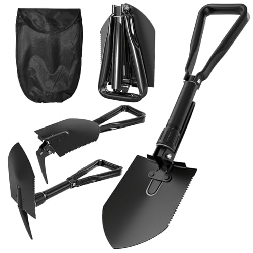 Klappspaten 60cm, Klappschaufel aus Karbonstahl, Camping Schaufel mit Tragetasche, Feldspaten, Schneeschieber für Outdoor-Aktivitäten wie Camping, Gartenarbeit, Schneeschaufeln und Strandschaufeln