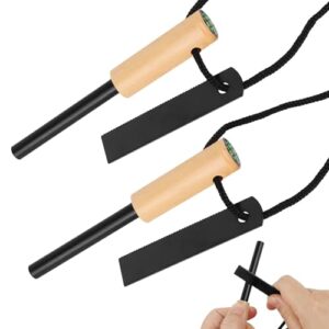 Zwei Feuersteine mit Holzgriff und Magnesium-Fußfeuerstarter, ein Präzisionskompass und ein Überlebensset für Bushcraft, Camping und Wandern.