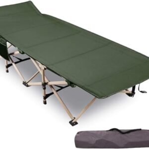 Großes, stabiles und klappendes Campingbett für Erwachsene mit extra breiter Ausstattung für Outdoor-Aventuren und Reisen im Grün