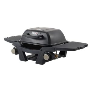 TAINO MAHTO Gasgrill, klein Tischgrill für Balkon oder Ferienwohnung mit 2 Brennern und Gusseisen-Rost, Outdoorküche mit Seitentischen Schwarz
