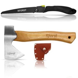 Campingausrüstung, Xforst Bundle, Axt/Beil AG1 & Klappsäge FS24, perfekte Outdoor-Ausrüstung für Camping und Bushcraft