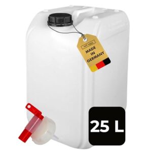 Wasserkanister aus Naturmaterial mit 25 Liter Fassungsvermögen, Chemiekanister mit Auslaufhahn und Deckel, BPA-frei, Säurefest, Skala zum Ablesen des Füllstands