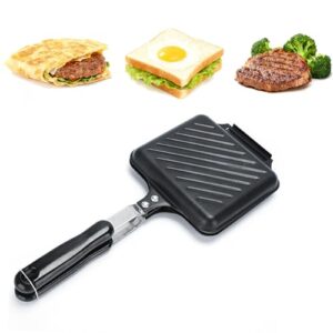 Felenny Doppelseitige Bratpfanne, Sandwich & Panini Maker mit Antihaftbeschichtung, Hitzebeständige Griffe für Camping, Frühstück & Reisen, Kompakte Pfanne für Gaskocher und Küche