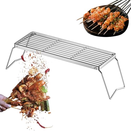 Klappbarer Grillrost für Outdoor-Cooking, Edelstahl-Rost mit Feuerstelle für Fleisch und Gemüse bei Camping oder Picknick
