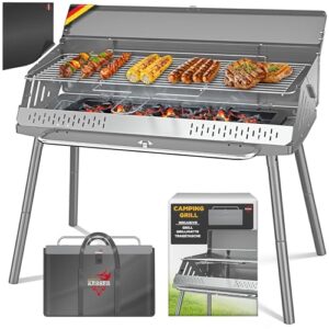 Tragbarer Campinggrill mit Holzkohlegrill, Grillrost und Tragetasche - ideal für Camping, Picknick und Angeln