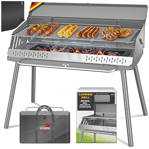 Tragbarer Campinggrill mit Holzkohlegrill, Grillrost und Tragetasche - ideal für Camping, Picknick und Angeln