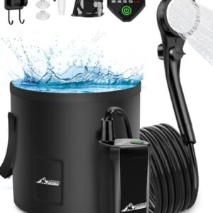 Tragbare Campingdusche mit Akku, Pumpe und Eimer für Camping Reisen Garten Autowaschen - Schwarz