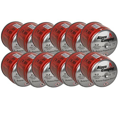 Vollausstattung für Ihren Camping-Kocher: 12 Gaskartuschen mit Propan-Butan für Gaskocher, Campingkocher und Bunsenbrenner EN417 Gas Block System