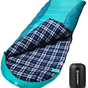 Bessport Schlafsack Flannel für Camping und Wandern - Leichter, wasserdichter und warmer Schlafsack für Erwachsene und Kinder, ideal für 3-4 Jahreszeiten von 10 bis 15°C
