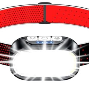 Stirnlampe mit 12 Lichtmodi, Rotlicht und Sensor für Camping, Laufen und Outdoor-Aktivitäten. Wiederaufladbare Stirnlampe mit zwei Farbtemperaturen und 2000 Lumen Helligkeit.