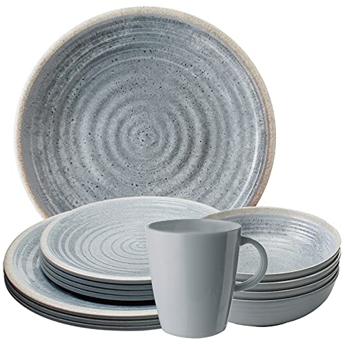 Unzerbrechliches Camping-Geschirr Set aus Melamin, 16 Stück, Teller und Kaffee-Tassen für Wohnmobil, Wohnwagen, Bulli und Camper, spülmaschinenfest und kompakt, retro boho Design