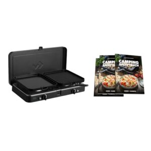 Portables Gasgrill Set mit 2 Brennern und Rezeptbuch für Camping und Outdoor-Kochen