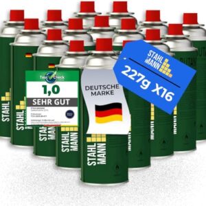 STAHLMANN Gaskartuschen 227g [Made in EU] - Butangas Kartusche mit MSF-1a Ventil für Campingkocher, Grill, Gaskocher, Gasheizung, Unkrautbrennung und Gartenarbeit