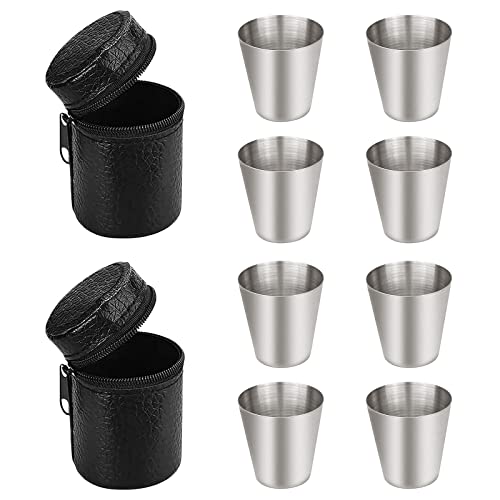 Acht Edelstahlbecher aus hochwertigem Material, ideal für Reisen und Outdoor-Aktivitäten. BPA-frei, robust und langlebig.