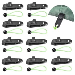 10 Stück Kunststoff Planenspanner für Zelte, Camping und Markisen - Befestigungsklammern mit 10 Bungeeschnüren