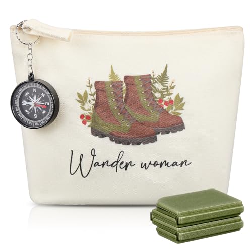 Wandergeschenke für Frauen: Kompass, Regenponcho, Sitzkissen und Wander Woman Canvas Tasche - Ideal für Outdoor-Aktivitäten wie Camping oder Wandern