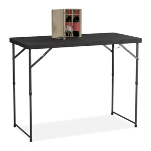 Gartentisch mit Kunststoff-Tischplatte und Stahlgestell, höhenverstellbar, 6 Personen, Campingtisch, schwarz