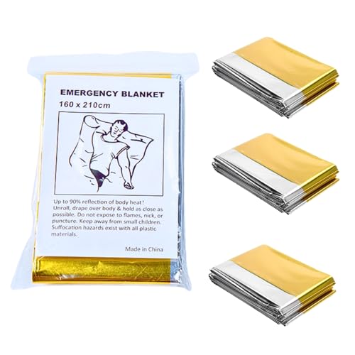 Rettungsdecke in Gold und Silber für Camping und Outdoor-Umweltrettung. Größe: 210x160cm. Komplett mit Erste-Hilfe-Koffer. Geeignet für Auto und Camping-Verwendung.