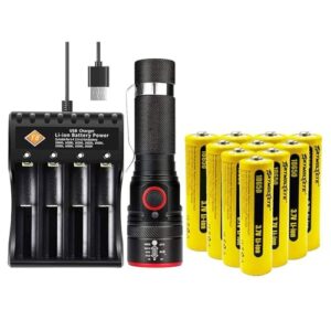 Helle Taschenlampe mit Universal-Ladegerät und wiederaufladbaren Batterien, 3 Modi, 2000 Lumen, kompakte Taschenlampe