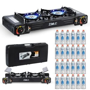Z.M.C Premium Campingkocher 2-flammig, inklusive Transportkoffer und 24 Gaskartuschen für Outdoor-Kochen