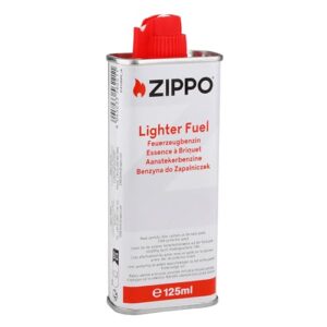 Hochwertiges EU Benzin für Sturmfeuerzeuge - 125 ml Metallflasche in weiße Verpackung, ideal für Zippo Feuerzeuge und Dochte