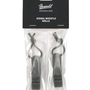 Signalpfeife für Outdoor-Aktivitäten, Brandit Signal Whistle Molle 2 Pack Olive Gr. OS, zwei schwarze Pfeifen in grünen Tüten