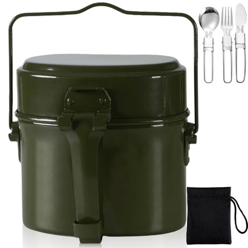 Bundeswehr-Essgeschirr, hochwertiges Camping-Kochgeschirr aus Aluminium mit Klappgriffen für 1-2 Personen geeignet