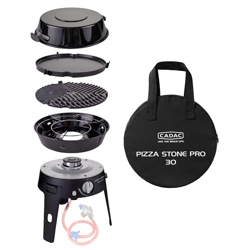 Tragbarer Grill mit GreenGrill-Keramikbeschichtung und Pizzastein für Campingplatz BBQ Zubehör - 50mBar - 32 x 39cm