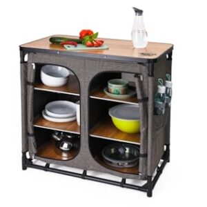 Campingküche, Küchenbox, Campingschrank, Reiseküche, faltbar mit Aluminiumgestell, Outdoor Küchenschrank, Camping Küche Miniküche für Vorzelt inkl. Tragetasche