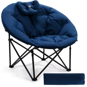 Ever Advanced Luxus Campingstuhl Faltbar Moonchair Übergroß mit hoher Rückenlehne und abnehmbarem Kopfkissen für Outdoor und Innenraum, blau