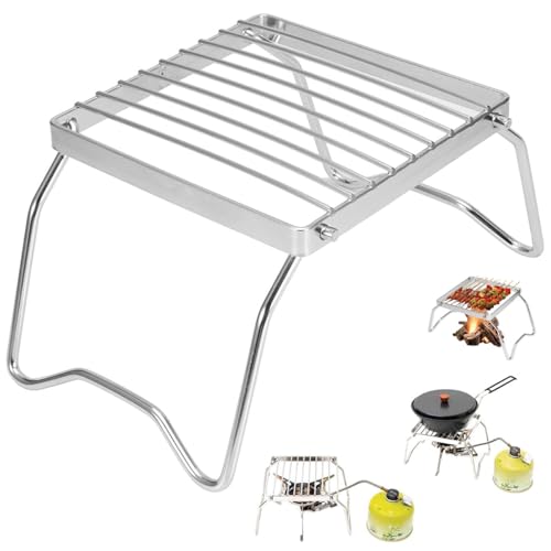 Grillrost mini für Outdoor-Kochen, Edelstahl, klappbar, 16 x 17 cm, ideal für Camping, Grillen und Hiken