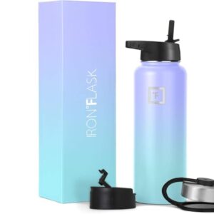 Iron Flask Sports Water Bottle - 40 Oz, 3 Lids (Straw Lid), Leak Proof, Vacuum Insulated Stainless Steel