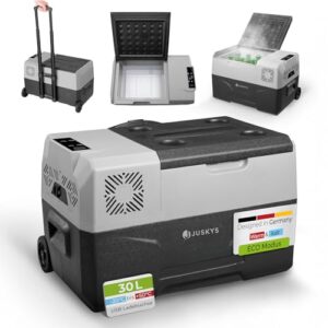 Juskys Kompressor Kühlbox 30 Liter 12/24/230 V für Auto, LKW, Reisemobil, Camping - Mini Kühlschrank kalt & warm - Kompressorkühlbox Steckdose - Grau