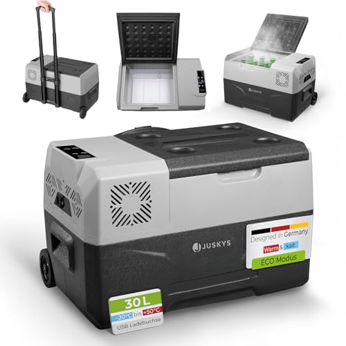 Juskys Kompressor Kühlbox 30 Liter 12/24/230 V für Auto, LKW, Reisemobil, Camping - Mini Kühlschrank kalt & warm - Kompressorkühlbox Steckdose - Grau