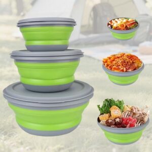Faltbare Schüsseln mit Deckeln für Camping und Outdoor-Gebrauch, leichte Silikon-Schalen zum Tragen von Salat oder Suppe