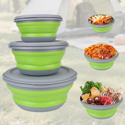 Faltbare Schüsseln mit Deckeln für Camping und Outdoor-Gebrauch, leichte Silikon-Schalen zum Tragen von Salat oder Suppe